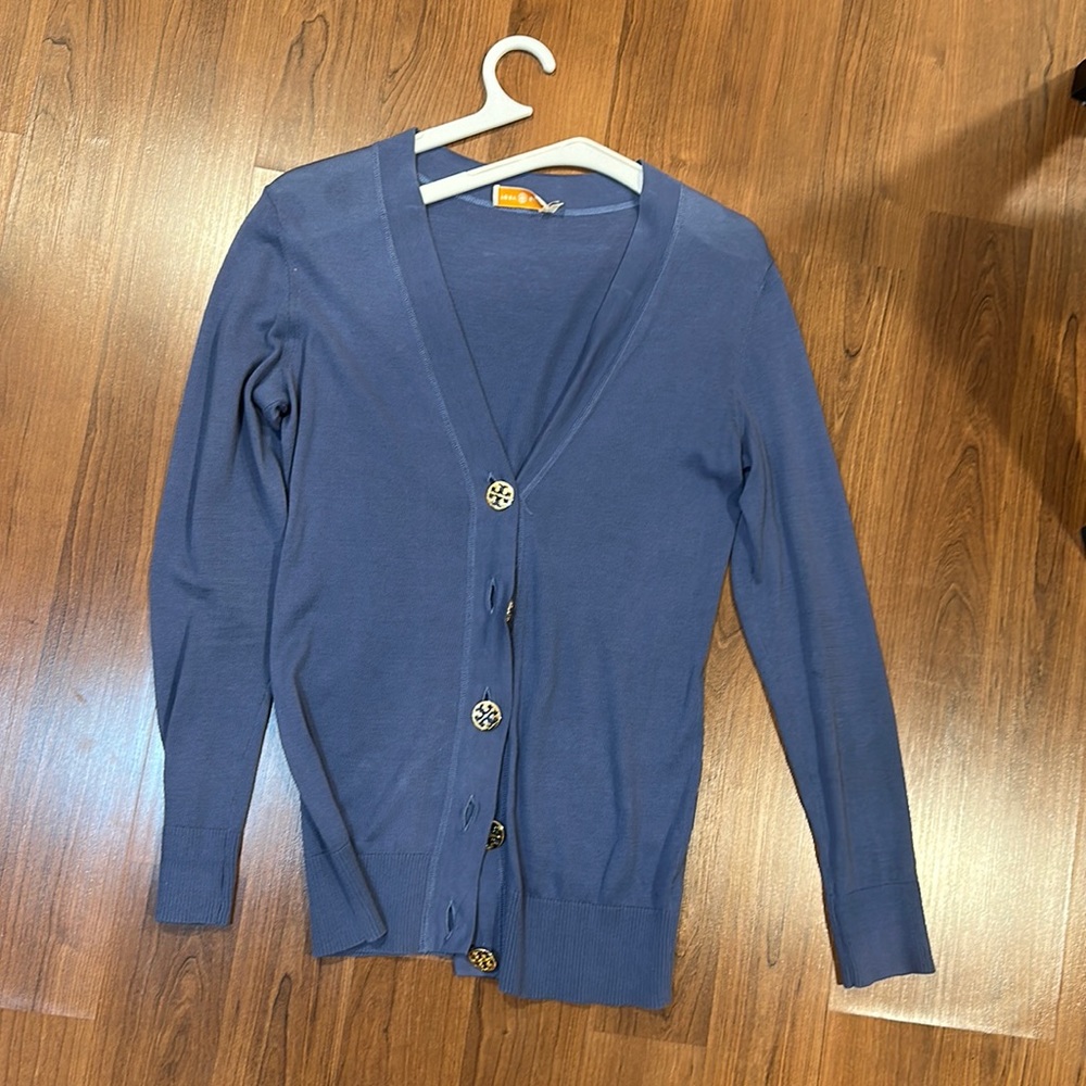 tory burch periwinkle button down cardigan